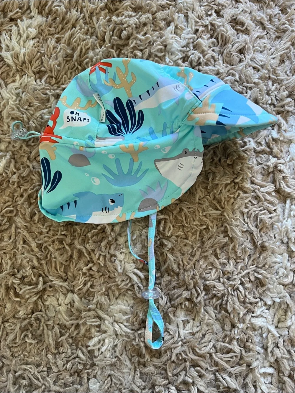 Mint Ocean Print Kids Rashguard Swimsuit with Sun Hat
